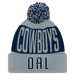 Dallas Cowboys Youth Bevel Cuffed Knit Hat with Pom Navy/Gray | NFL