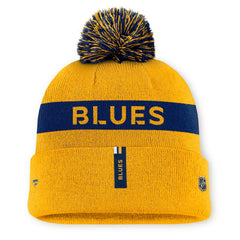 St. Louis Blues Fanatics Women's Authentic Pro Rink Cuffed Knit Hat with Pom - Gold/Navy - NHL
