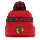 Chicago Blackhawks Fanatics Women's Authentic Pro Rink Cuffed Knit Hat with Pom - Red/Black - NHL