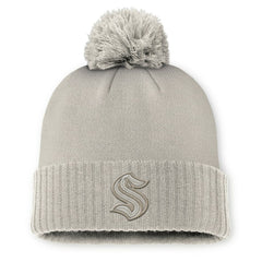 Seattle Kraken Fanatics Women's Authentic Pro Road Cuffed Knit Hat with Pom - Tan - NHL