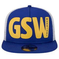 Golden State Warriors Puff Print Team Code A-Frame 9FIFTY Trucker Snapback Hat Royal - NBA