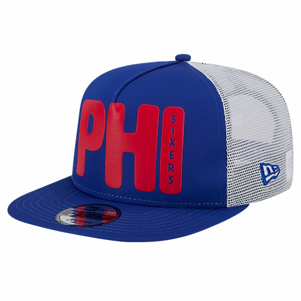 Philadelphia 76ers Puff Print Team Code A-Frame 9FIFTY Trucker Snapback Hat Royal - NBA