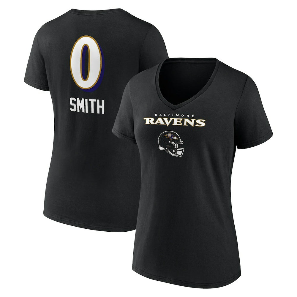 Roquan Smith Baltimore Ravens Women's Team Wordmark Player Name & Number V-Neck T-Shirt Black | NFL