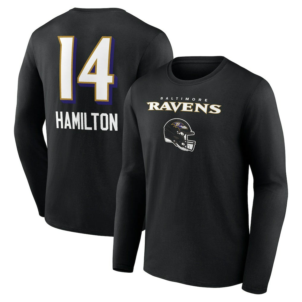 Kyle Hamilton Baltimore Ravens Team Wordmark Player Name & Number Long Sleeve T-Shirt Black | NFL