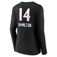 Kyle Hamilton Baltimore Ravens Women's Team Wordmark Player Name & Number Long Sleeve V-Neck T-Shirt Black | NFL