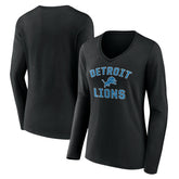 Detroit Lions Women's Victory Arch V-Neck Long Sleeve T-Shirt Black | NFL