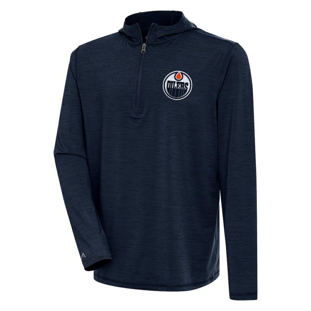 Edmonton Oilers Antigua Tidy Quarter-Zip Pullover Hoodie - Heather Navy - NHL