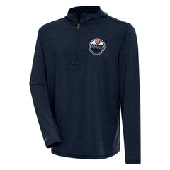 Edmonton Oilers Antigua Tidy Quarter-Zip Pullover Hoodie - Heather Navy - NHL
