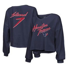 C.J. Stroud Houston Texans Majestic Threads Women's Name & Number Script Off-Shoulder Cropped Long Sleeve T-Shirt Navy | NFL