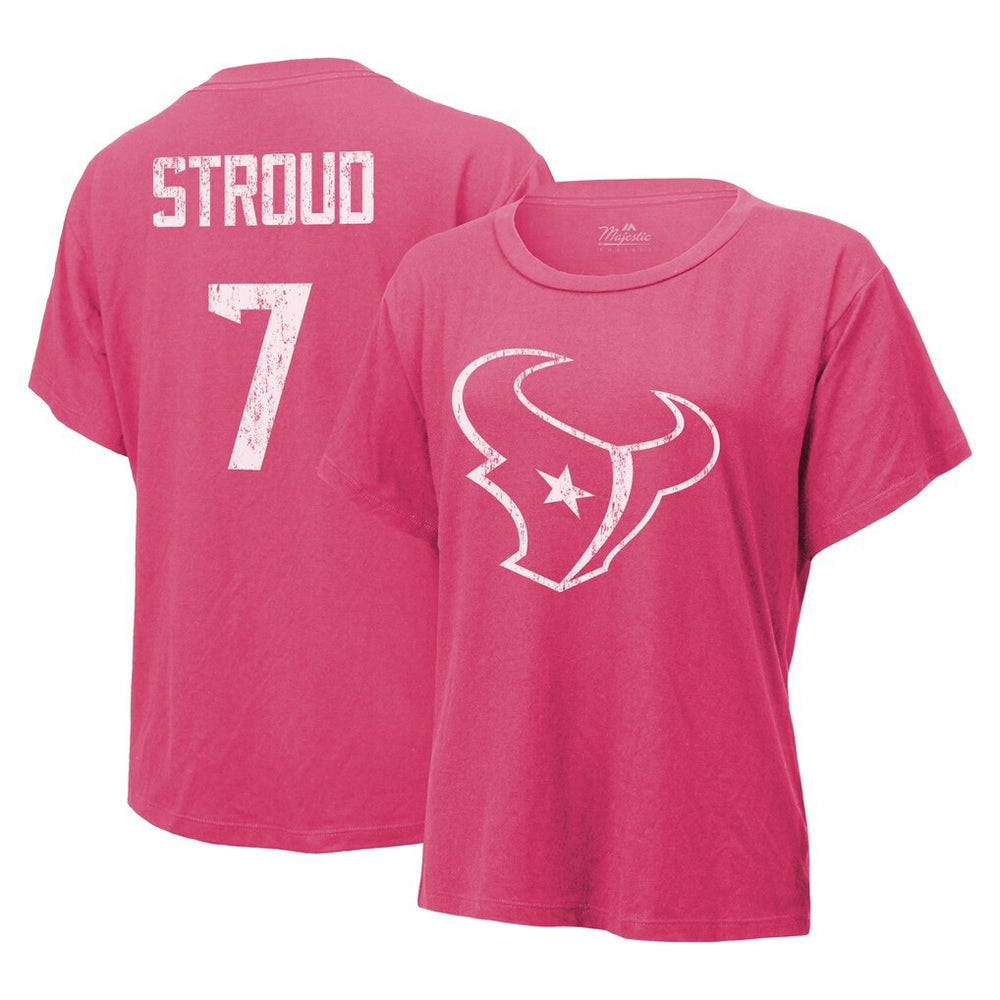 C.J. Stroud Houston Texans Majestic Threads Women's Name & Number T-Shirt Pink | NFL