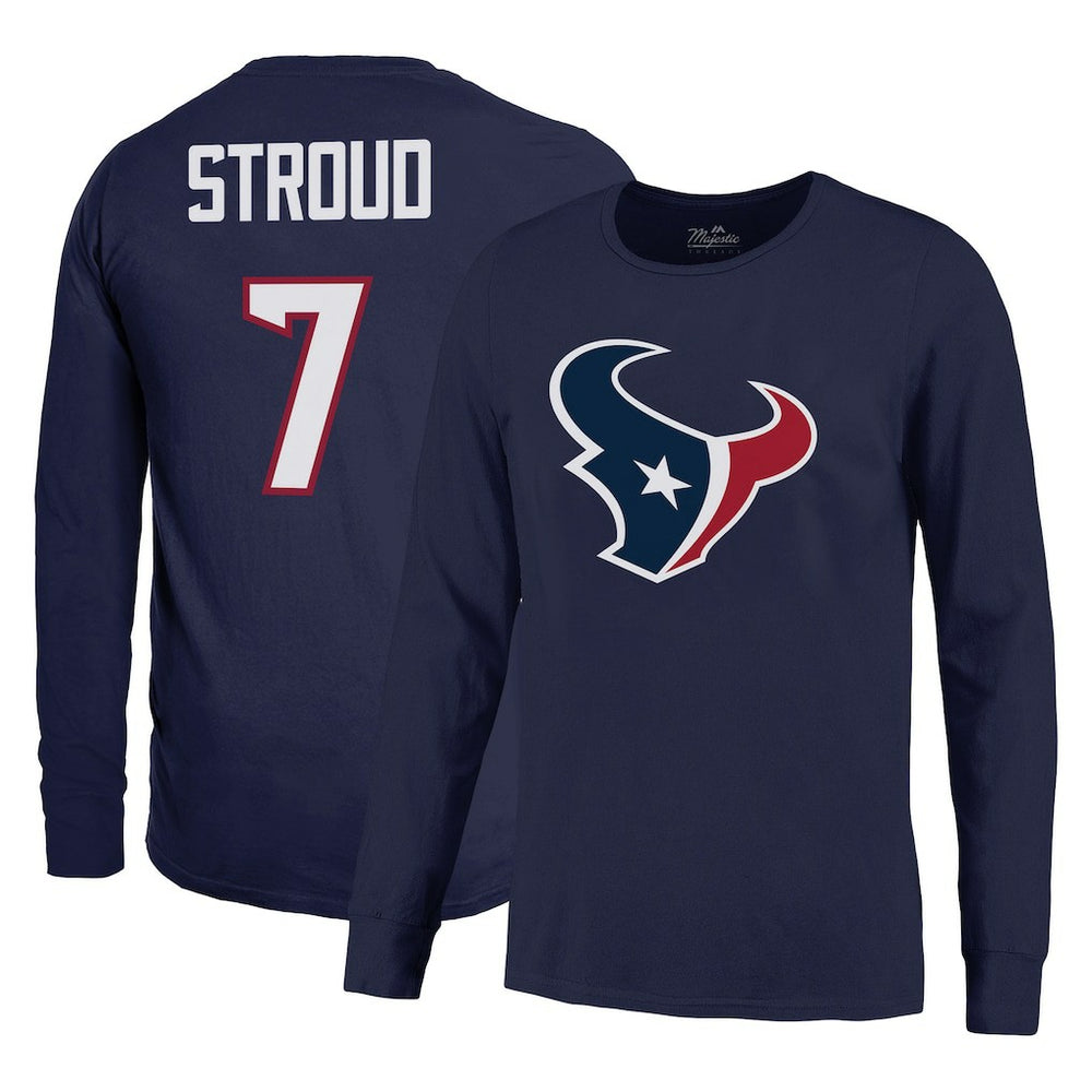 C.J. Stroud Houston Texans Majestic Threads Name & Number Long Sleeve T-Shirt – Navy | NFL