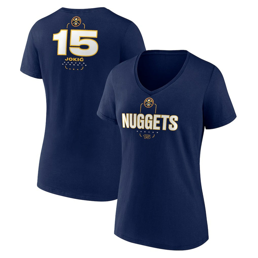 Nikola Jokic Denver Nuggets Women's Behind The Back Name & Number V-Neck T-Shirt Navy - NBA