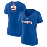 Ausar Thompson Detroit Pistons Women's Behind The Back Name & Number V-Neck T-Shirt Blue - NBA
