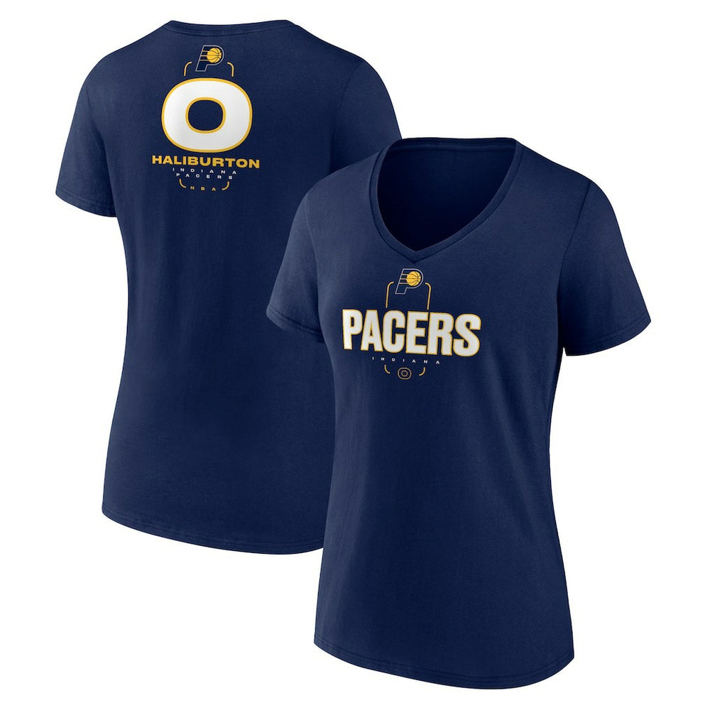 Tyrese Haliburton Indiana Pacers Women's Behind The Back Name & Number V-Neck T-Shirt Navy - NBA