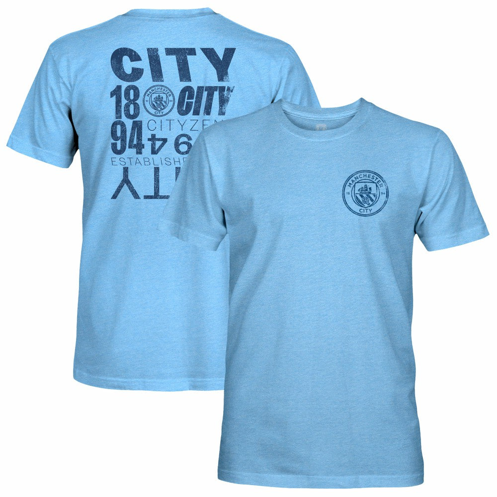 Manchester City 1863FC Front Back Text Twisted Tri-Blend Slub T-Shirt Sky Blue - FIFA World CUP