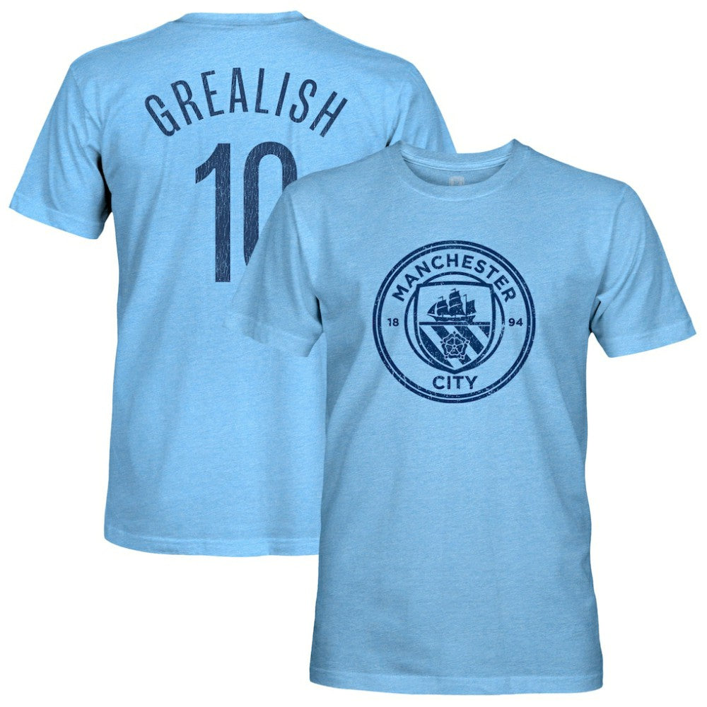 Jack Grealish Manchester City 1863FC Player Name & Number Twisted Tri-Blend Slub T-Shirt Sky Blue - FIFA World CUP