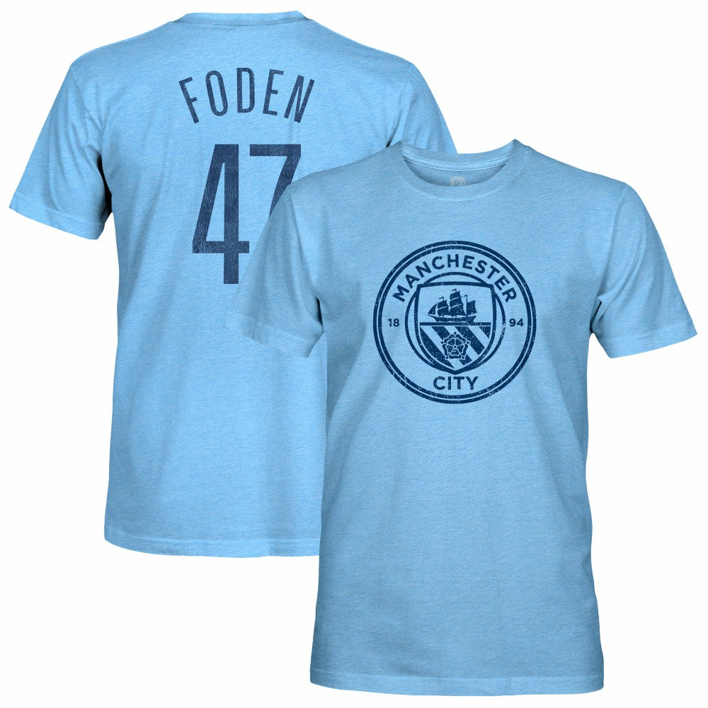 Phil Foden Manchester City 1863FC Player Name & Number Twisted Tri-Blend Slub T-Shirt Sky Blue - FIFA World CUP