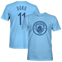 Jeremy Doku Manchester City 1863FC Player Name & Number Twisted Tri-Blend Slub T-Shirt Sky Blue - FIFA World CUP