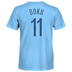Jeremy Doku Manchester City 1863FC Player Name & Number Twisted Tri-Blend Slub T-Shirt Sky Blue - FIFA World CUP
