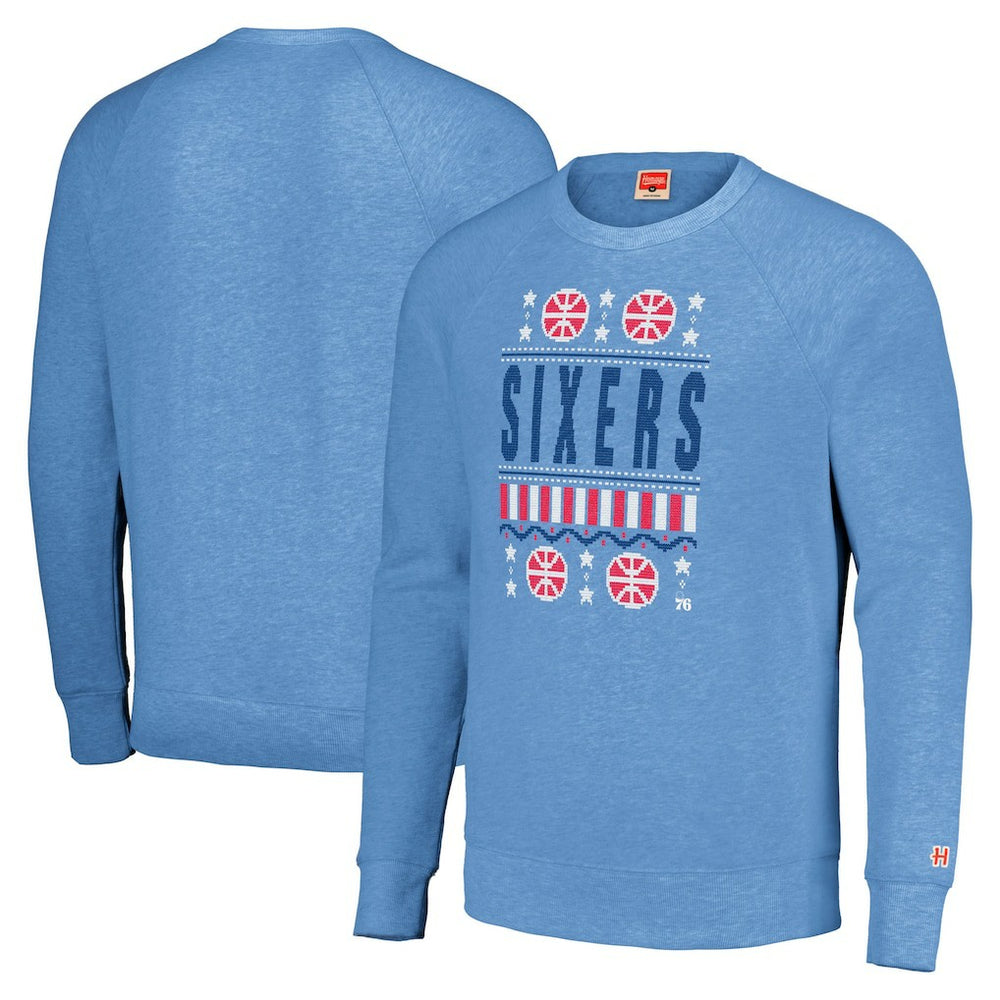 Philadelphia 76ers Homage Unisex Holiday Raglan Pullover Sweatshirt Light Blue - NBA