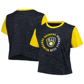 Milwaukee Brewers New Era Women's Plus Size Crossover Back Cropped T-Shirt - MLB