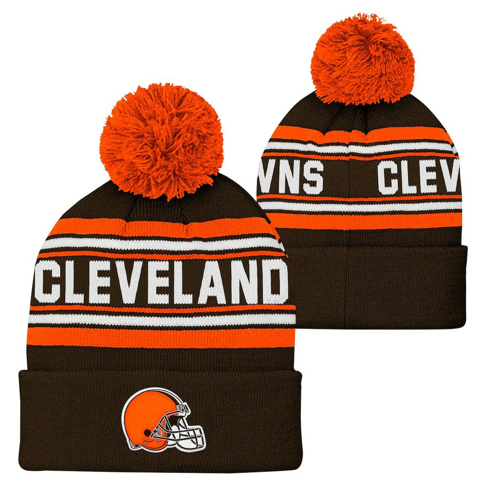 Cleveland Browns Youth Jacquard Cuffed Knit Hat with Pom Brown | NFL