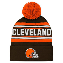 Cleveland Browns Youth Jacquard Cuffed Knit Hat with Pom Brown | NFL
