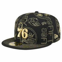 Philadelphia 76ers 59FIFTY Day Allover Print Stencil Fitted Hat Black - NBA