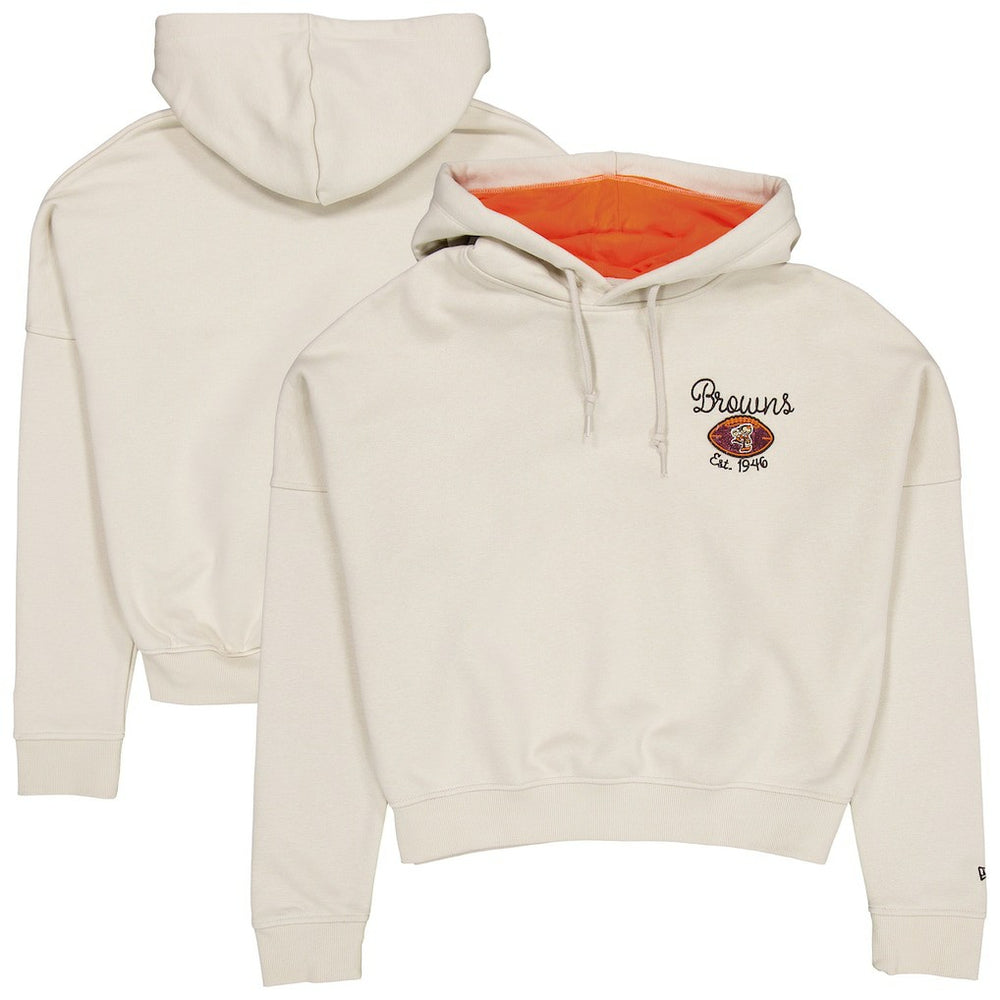 Cleveland Browns New Era Women's 3rd Down Historic Pullover Hoodie Cream | NFL
