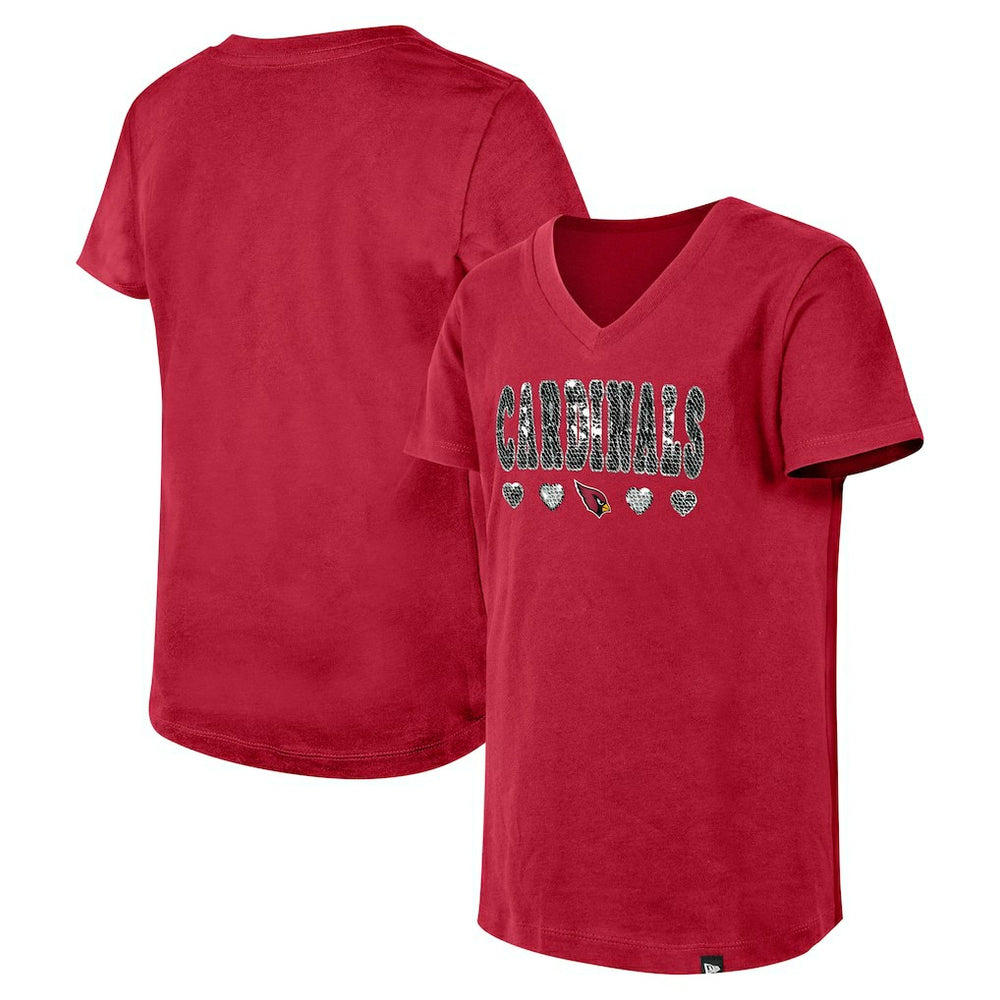 Arizona Cardinals New Era Girls Youth Flip Sequin V-Neck T-Shirt Cardinal | NFL