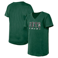 New York Jets New Era Girls Youth Flip Sequin V-Neck T-Shirt Green | NFL
