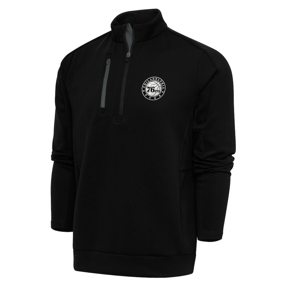 Philadelphia 76ers Antigua Metallic Logo Generation Quarter-Zip Pullover Top Black - NBA