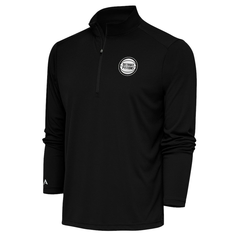 Detroit Pistons Antigua Metallic Logo Tribute Quarter-Zip Pullover Black - NBA