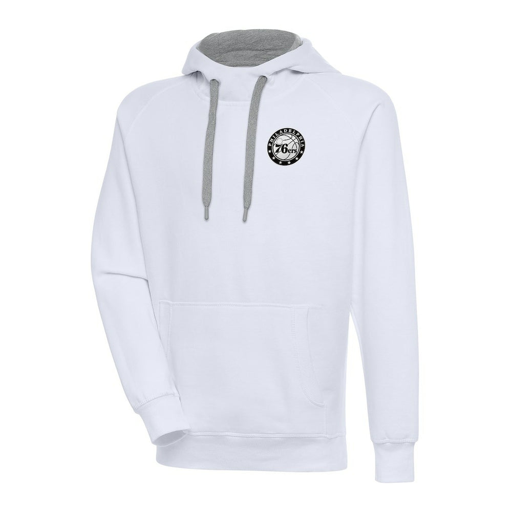 Philadelphia 76ers Antigua Metallic Logo Victory Pullover Hoodie White - NBA