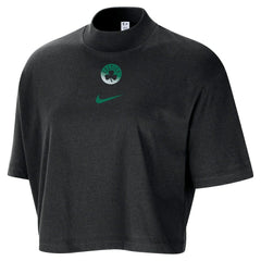 Boston Celtics Women's Courtside Mock Neck Loose Fit Cropped T-Shirt Black - NBA