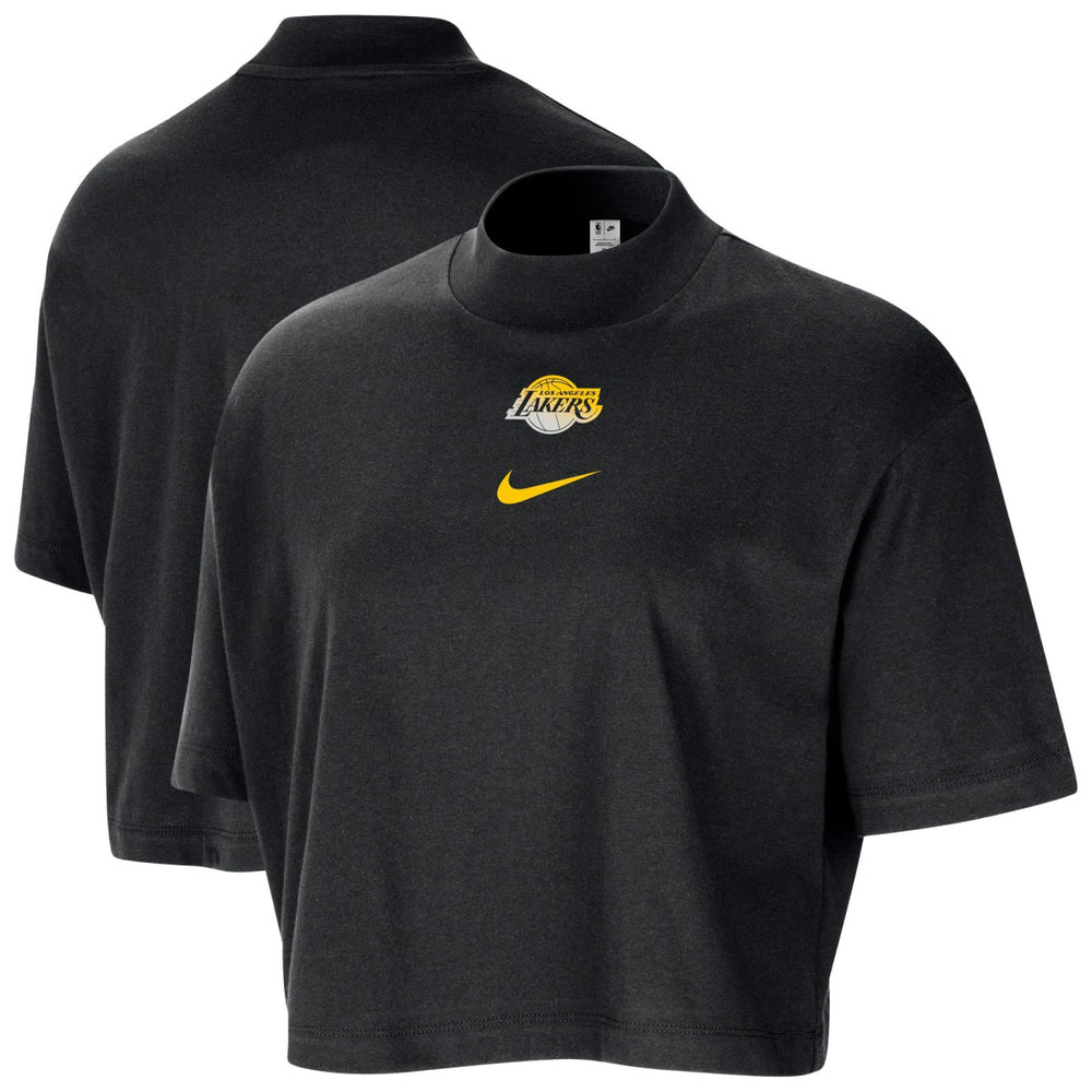 Los Angeles Lakers Women's Courtside Mock Neck Loose Fit Cropped T-Shirt Black - NBA