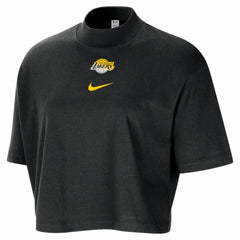 Los Angeles Lakers Women's Courtside Mock Neck Loose Fit Cropped T-Shirt Black - NBA