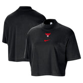 Chicago Bulls Women's Courtside Mock Neck Loose Fit Cropped T-Shirt Black - NBA