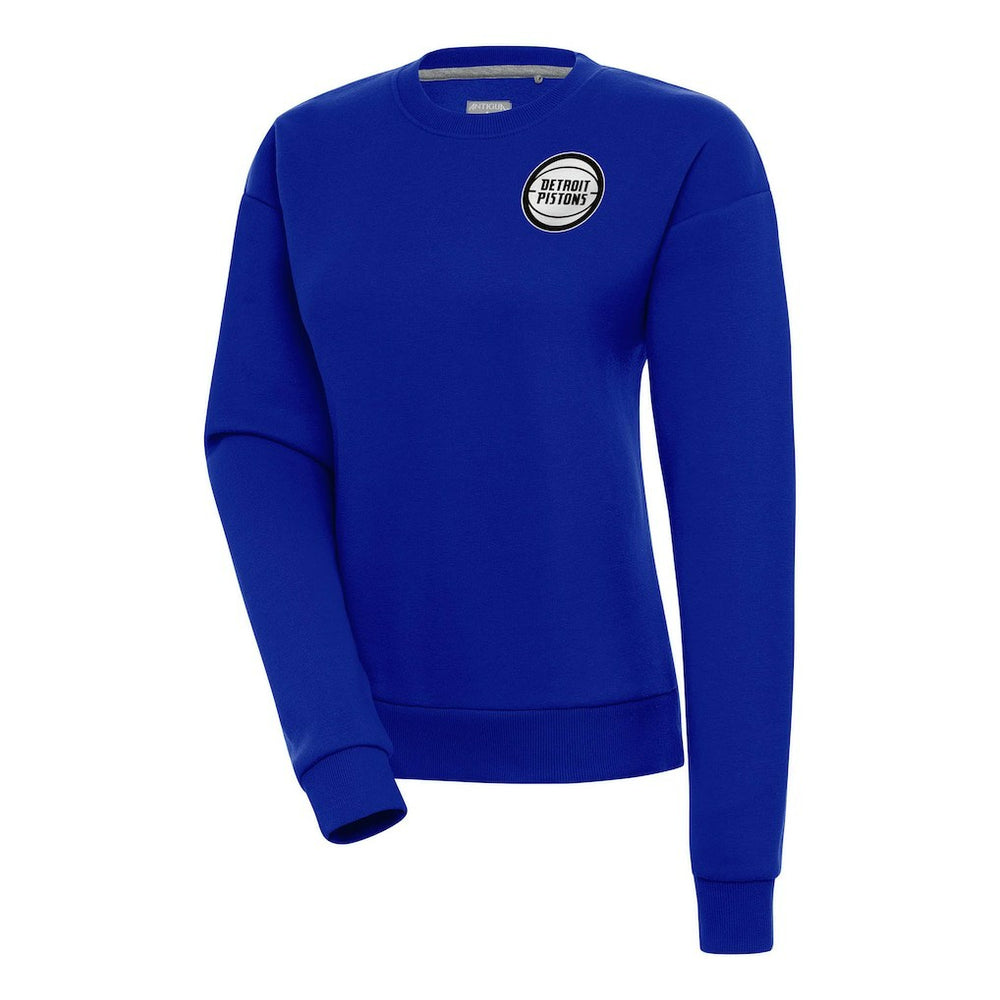 Detroit Pistons Antigua Women's Metallic Logo Victory Pullover Sweatshirt Royal - NBA