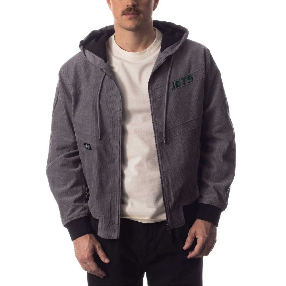 New York Jets The Wild Collective Corduroy Bomber Full-Zip Jacket Gray | NFL