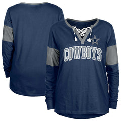 Dallas Cowboys New Era Women's Lace-Up Notch-Neck Long Sleeve T-Shirt Navy | NFL
