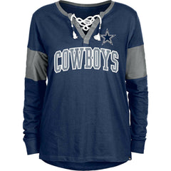 Dallas Cowboys New Era Women's Lace-Up Notch-Neck Long Sleeve T-Shirt Navy | NFL