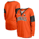Cincinnati Bengals New Era Women's Lace-Up Notch-Neck Long Sleeve T-Shirt Orange | NFL