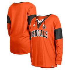 Cincinnati Bengals New Era Women's Lace-Up Notch-Neck Long Sleeve T-Shirt Orange | NFL