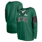 New York Jets New Era Women's Lace-Up Notch-Neck Long Sleeve T-Shirt Green | NFL