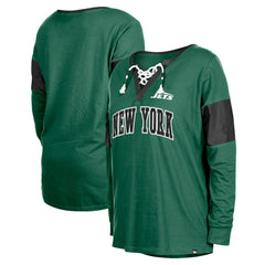 New York Jets New Era Women's Lace-Up Notch-Neck Long Sleeve T-Shirt Green | NFL
