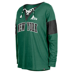 New York Jets New Era Women's Lace-Up Notch-Neck Long Sleeve T-Shirt Green | NFL