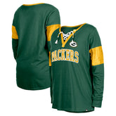 Green Bay Packers New Era Women's Lace-Up Notch-Neck Long Sleeve T-Shirt Green | NFL