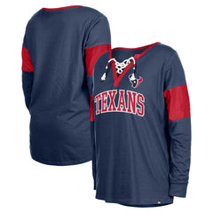Houston Texans New Era Women's Lace-Up Notch-Neck Long Sleeve T-Shirt Navy | NFL