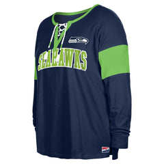 Seattle Seahawks New Era Women's Plus Size Lace-Up Notch Neck Long Sleeve T-Shirt College Navy | NFL